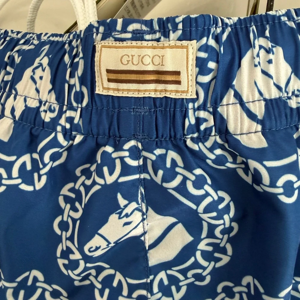Gucci Men’s Equestrian Print Swim Trunks